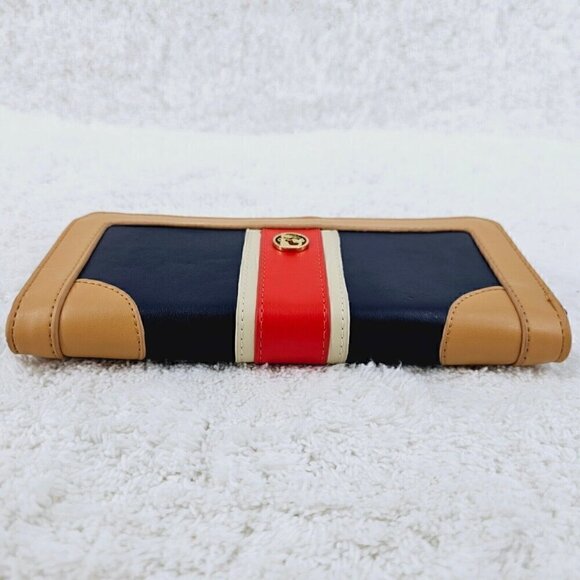 SPARTINA 449 Blue Red and White Striped Leather Large Zip Around Wallet - Picture 6 of 13
